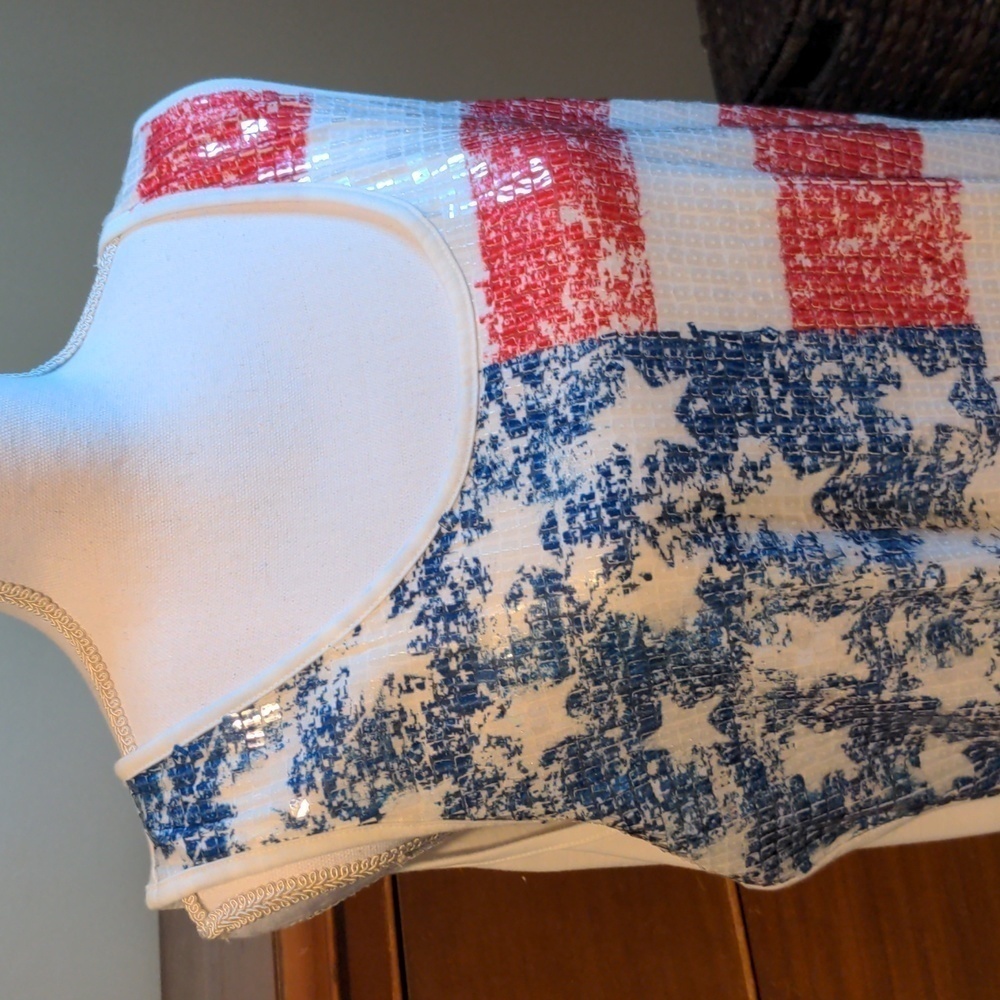 AMERICAN FLAG Sequin red white & blue festival tank 1X USA 4th Of July - Picture 4 of 13